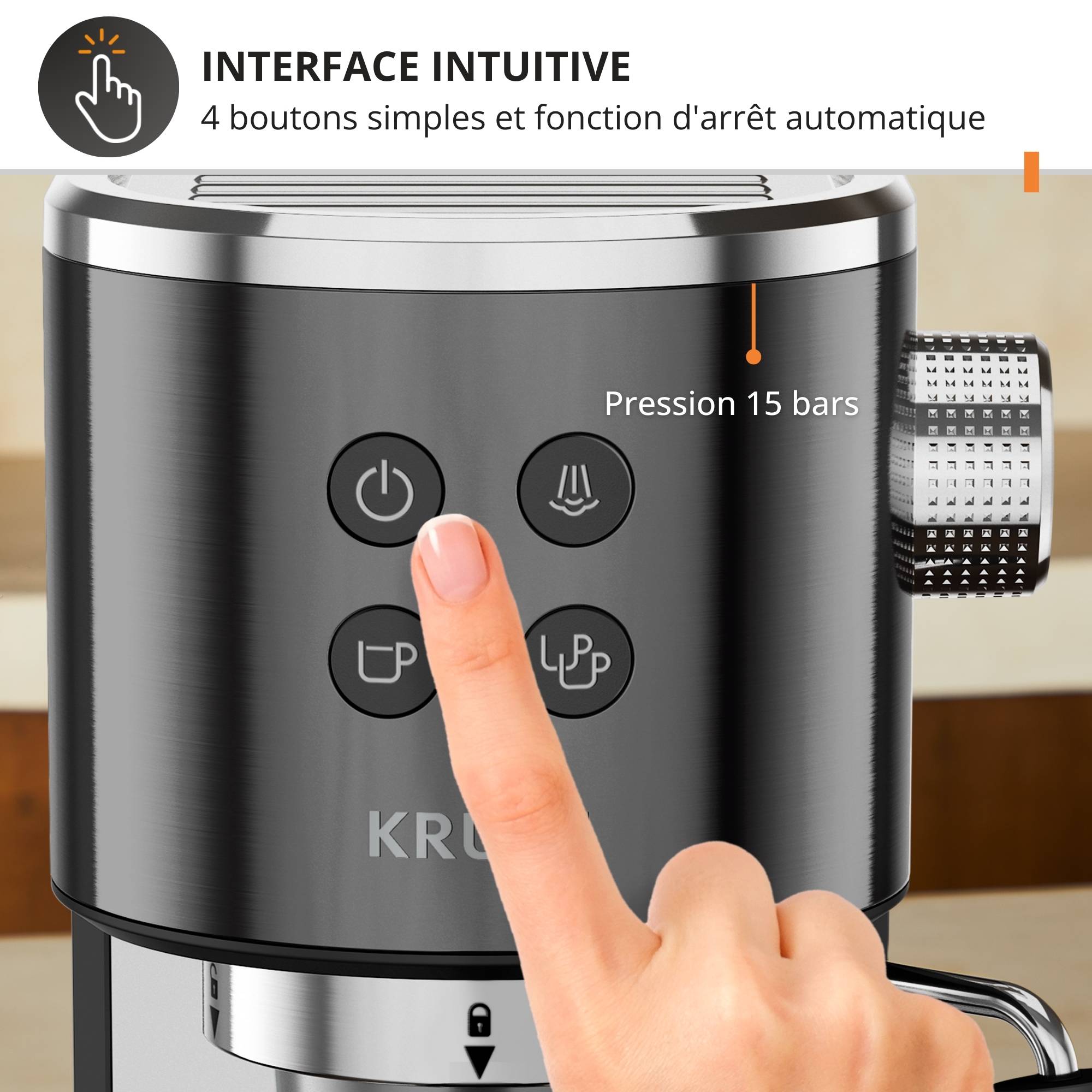 KRUPS Cafetière expresso à pompe Virtuoso + inox noir
