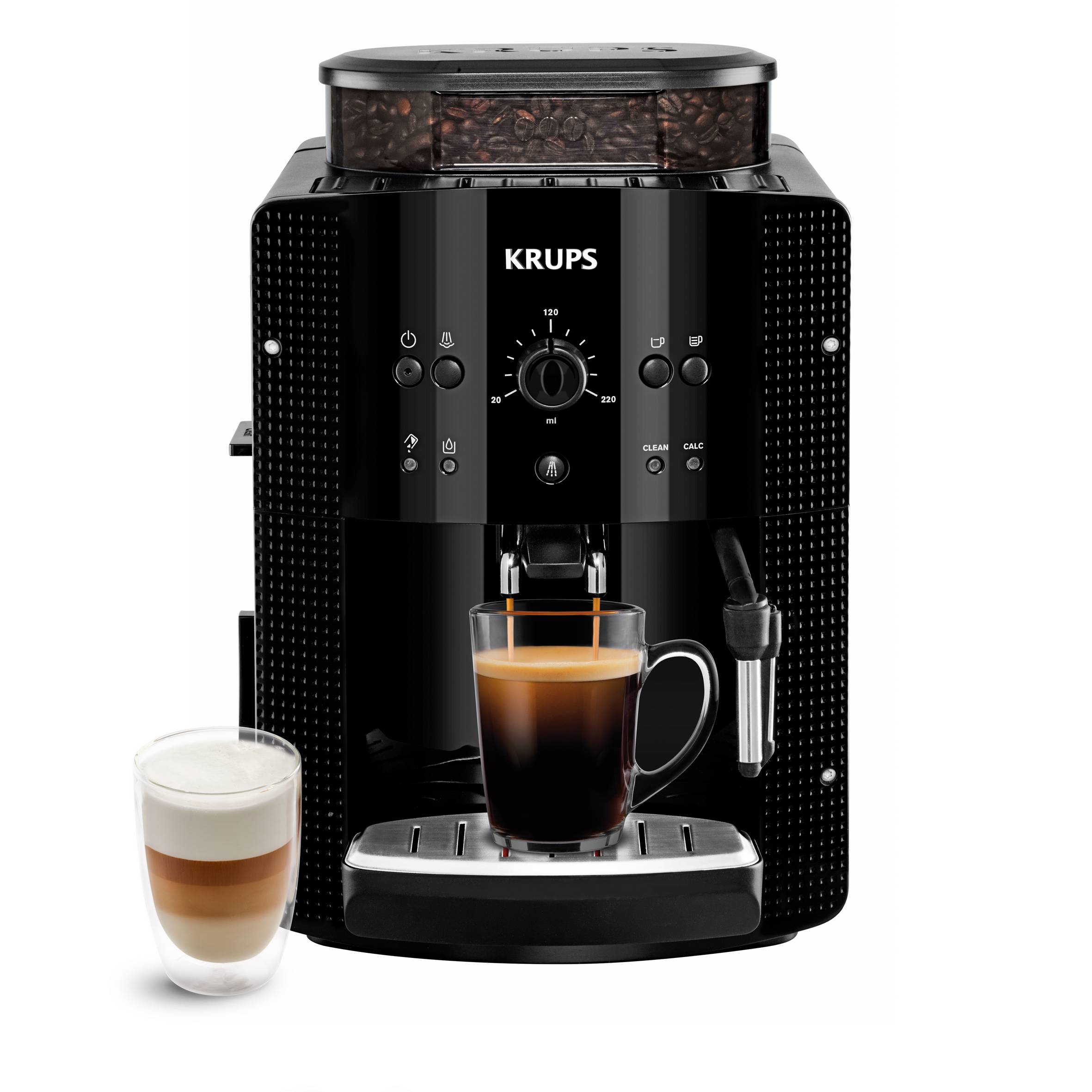 Essential, Krups, Machine à café à grains, Interface boutons, Buse vapeur pour Cappuccino