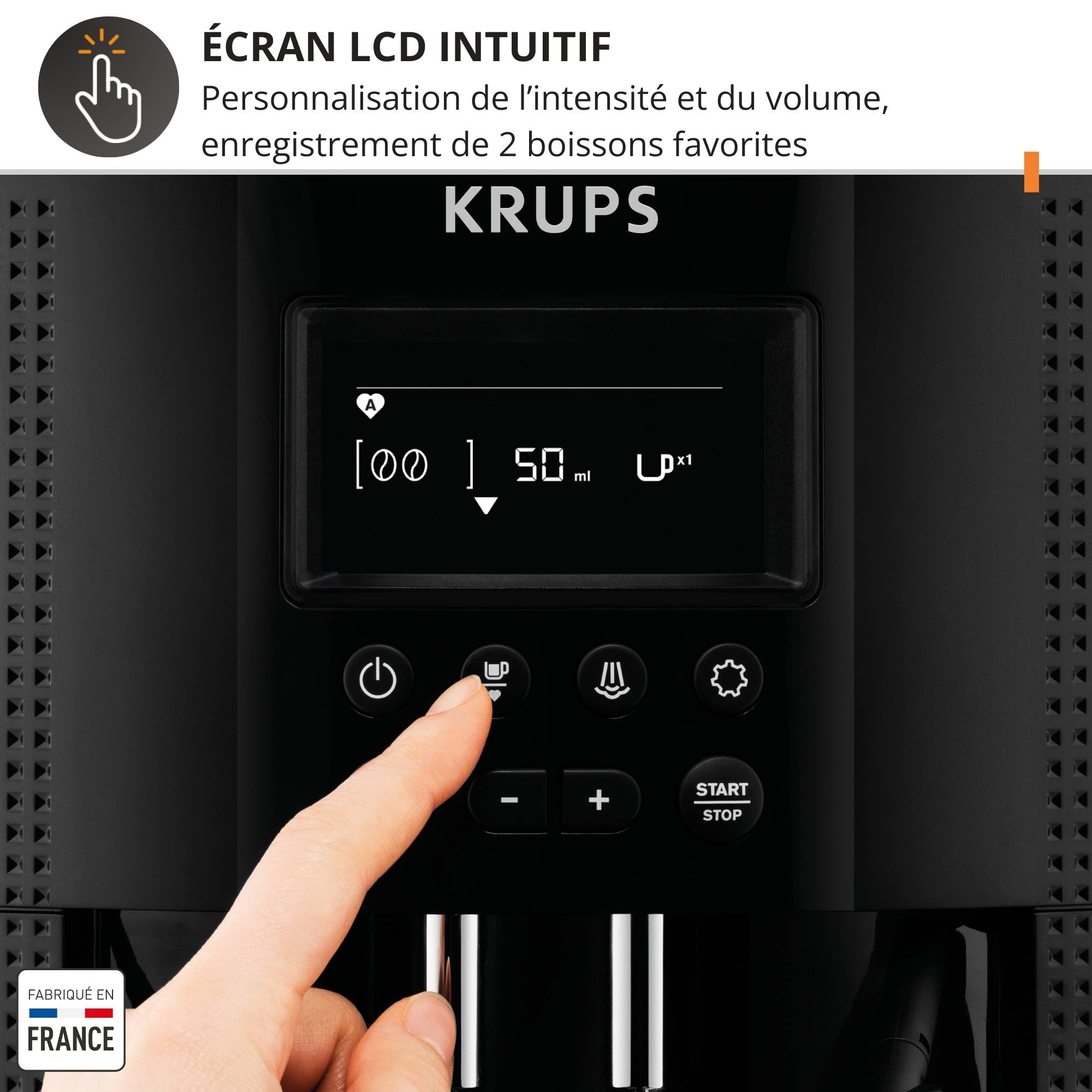 Essential, Krups, Machine à café à grains, Ecran LCD, Buse vapeur pour cappuccino